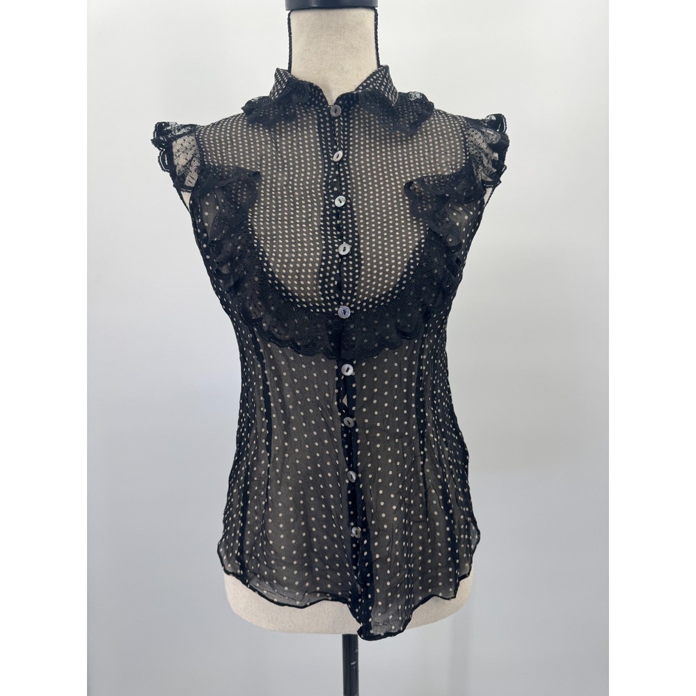 VTG Laundry Shelli Segal Silk Lace Polka Dot Sheer Top Small Coquette Rockabilly - Picture 4 of 16